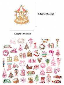 50pcs Pink Christmas Stickers Handbook Laptop Phone Case Luggage Guitar Decorative Stickers - one-size - View 2