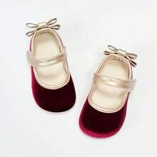 Girls' Mary Jane Shoes With Gold Trim, Bow And Hook & Loop Closure, Suitable For Autumn/Winter Holiday Party Outfits - Red - View 3