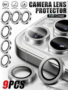 Navigator 9PCS,Silver Glitter Decorated Lens Film,9H Hardness Scratch-Resistant Anti-Wear Lens Protector,Metal Ring Full Coverage Lens,Easy To Install,Anti-Drop Lens Protection,Suitable For Phone Cases,Compatible With IPhone Duo/18 Promax/18 Pro/18/17E/17 Promax/16 Promax/15 Promax/14 Promax/13 Promax/12 Promax/11 Promax/17 Pro/16 Pro/15/14/13/12/11 - Silver - View 9