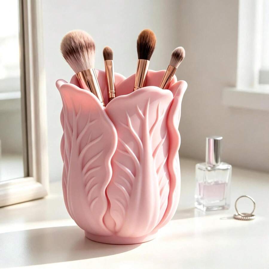 1pc Creative Cabbage Shaped Vase, Makeup Brush Holder, Highly Attractive Desktop Pen Holder, Dressing Table Fun Decorative Storage Ornament - A - View 1