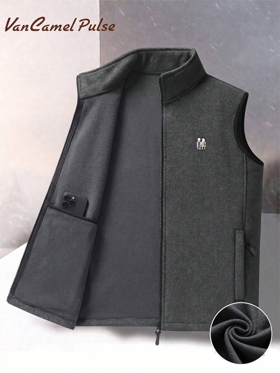 Vancamel Pulse Men's Vest Outdoor Sports Casual Style Solid Color Vest With Large Inner Pocket Design Fashion Vest Jacket - Grey - View 1