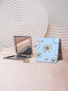 1PC British Country Style Portable Vanity Mirror, Foldable Lightweight Ultra-Thin Convenient Hand Mirror, PU Leather, Suitable For Multiple Occasions And All People, Foldable Small Square Mirror, Pocket Mirror, Fresh Daisy Lily Bee Printed Pattern Design, Exquisite Handheld 180° Flip Cover Multi-Function Mini Mirror Compact Mirror Mirrors, Daily Holiday Birthday Valentine's Day - Multicolor - View 2