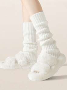 1/3 Pairs Girls' Slouch Mid-Calf Leg Warmers, Ruched Ribbed Sock Covers, Soft Thick Warm, Elastic Loose Fit Without Tightening Calves, Versatile With Snow Boots, Sweet Preppy Style, Suitable For Back To School, Home, Outings, Autumn/Winter Accessory For Little Girls, Perfect As Holiday Birthday Gift - Multicolor - View 5