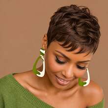 1B Black, 99J Burgundy, 4# Brown Colorful Brazilian Human Hair Short Pixel Wig, Suitable For Daily Fashion Layered Short Hair With Bangs, No Front Band, Ready-To-Wear Human Hair Wig - Multicolor - View 11