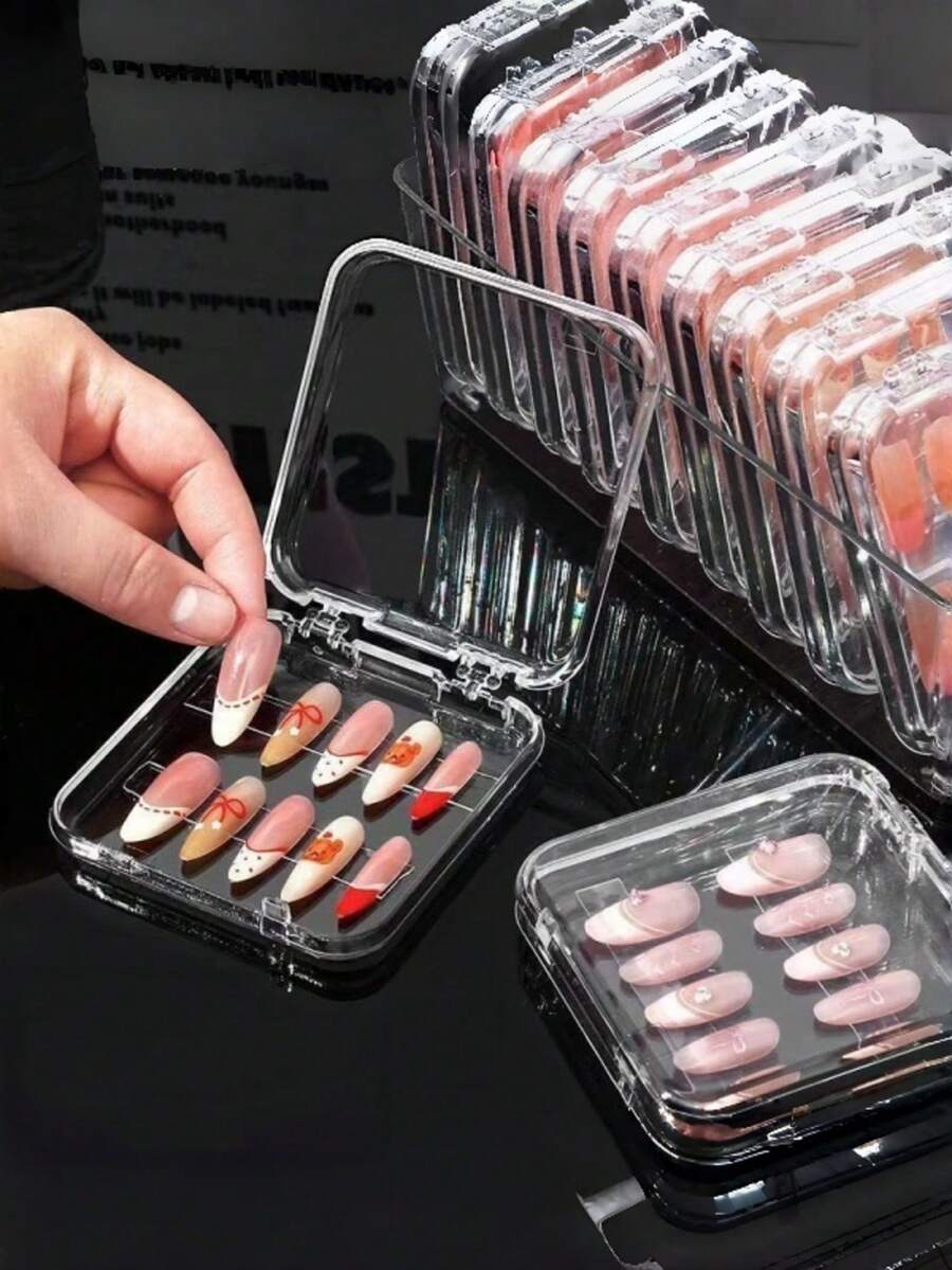 5pcs/10pcs/16pcs/15pcs Large Capacity Creative Transparent Acrylic Nail Art Storage Box - Dust-Proof Desktop Display Box, Suitable For Nail Storage, Nail Stickers, Jewelry (Necklaces, Bracelets, Rings), False Eyelashes And Other Cosmetics, Nail Art Storage Box, Jewelry Storage Box, Bracelet & Earring Display Box, All Season - View 1