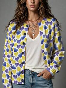 ASHKATIA Women's Plus-Size Vintage Cardigan Sweater, Filled With Love,Fall Winter Knit For Social Occasions - Multicolor - View 1