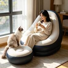 Cost-Effective Inflatable Slouchy Sofa & Footstool Set, Foldable Single Inflatable Chair, Waterproof & Wear-Resistant, Portable Storage, Fashionable Home Decor, Suitable For Living Room, Bedroom, Balcony, Camping, Picnic, Family Gift - New Model - View 2