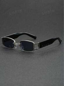 1 Pair Small Frame Square Fashion Glasses Metal Simple Fashion Glasses Suitable For Daily Outing Use - Silver - View 1