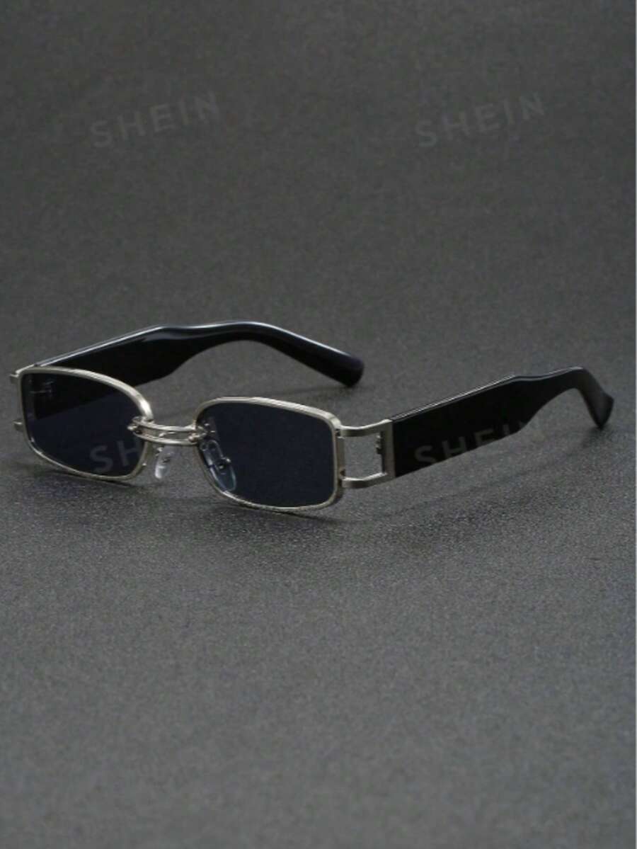 1 Pair Small Frame Square Fashion Glasses Metal Simple Fashion Glasses Suitable For Daily Outing Use - Silver - View 1