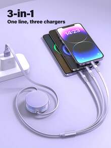Durcord Kabel Pengisi Daya Cepat 3-in-1 & Kabel Tarik Satu-Tiga 120W, Pengisi Daya Mobil, Kompatibel dengan Merek Utama Seperti /, dan Terintegrasi dengan Antarmuka IOS/Android/Type-C - Pengisi Daya Portabel Cepat dan Aman untuk Ponsel, Tablet, dan Laptop - MultiWarna - View 4
