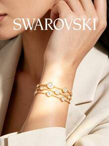 Swarovski Open Bangle Bracelet For Women, Transparent Faux Crystal Hinged Side-Opening Cuff, Luxury Heavy-Duty High-End Wrist Accessory, Jewelry - Gold - View 9