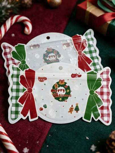 1/10/20pcs Christmas Theme Candy Shaped Self-Sealing Transparent Plastic Bags, Unique Design With Hanging Hole. Suitable For Holiday Gift Distribution, Party Favors, Banquet Thank-You Gifts, Event Packaging And Party Supplies Storage.