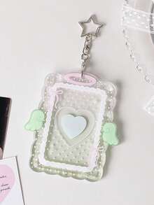New Minimalist Design Girl Heart Transparent Angel Polka Dot 3-Inch Card Holder, Idol Photo Card Storage Pendant With Wavy Lace Bow, Fan Card Protective Sleeve Keychain, INS Style Angel Wings Acrylic Hard Card Holder, 3-Inch Small Card Film Card Sleeve, Student Pendant Cover - Multicolor - View 13
