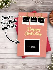 Customizable 4-Photo Birthday Card, Bean Paste Color String Light Decoration Card, Customizable Image Birthday Gift Card, Customizable Product, Customized Gift, Picture, Photo, Best Friend Gift, Family Gift, Birthday Gift, Gift For Boyfriend, Girlfriend, Family, Lover, Friend, Perfect For Graduation Season, Birthday Party, Wedding Party, Christmas, Halloween, Valentine's Day, Mother's Day, Etc. - Multicolor - View 6