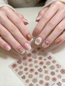 1 Sheet Embossed Christmas Badge Nail Stickers, Winter Snowflake Self-Adhesive Nail Art Decals, Autumn Winter Nail Decorations - Multicolor - View 2