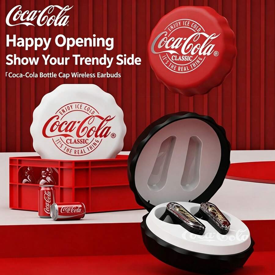CoCa-Cola T13 Creative Bottle Cap Bluetooth Earphones ENC Call Noise Reduction 360° Stereo Sound Semi-In-Ear Wireless Earphones