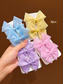 8pcs Sweet Style Colorful Bow Hair Clips, Suitable For Daily Use Hair Accessories - Multicolor - View 3
