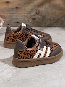 Children's Leopard Print Retro Casual Sneakers With Hook-And-Loop Soft Sole Anti-Slip Versatile Sports Shoes - Brown - View 6