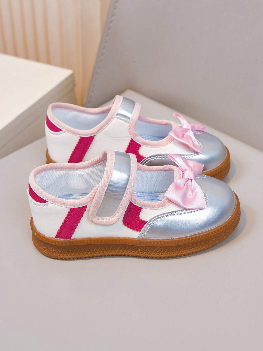 Girls' Hook And Loop Shallow-Cut Soft Sole Canvas Shoes, Non-Slip Breathable Casual Kids' Sports Shoes - Silver - View 1