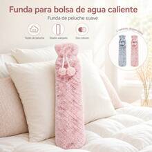 Long Hot Water Bottle 2 Liters With Soft Faux Fur Cover And Pompoms, Elongated Thermal Bottle For Muscle Relief And Body Warmth, 2L - Predetermined - View 3