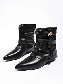 Women's Pointed Toe High Heel Ankle Boots With Chunky Heel And Back Zipper, New Autumn/Winter Black Premium Boots - Black - View 4