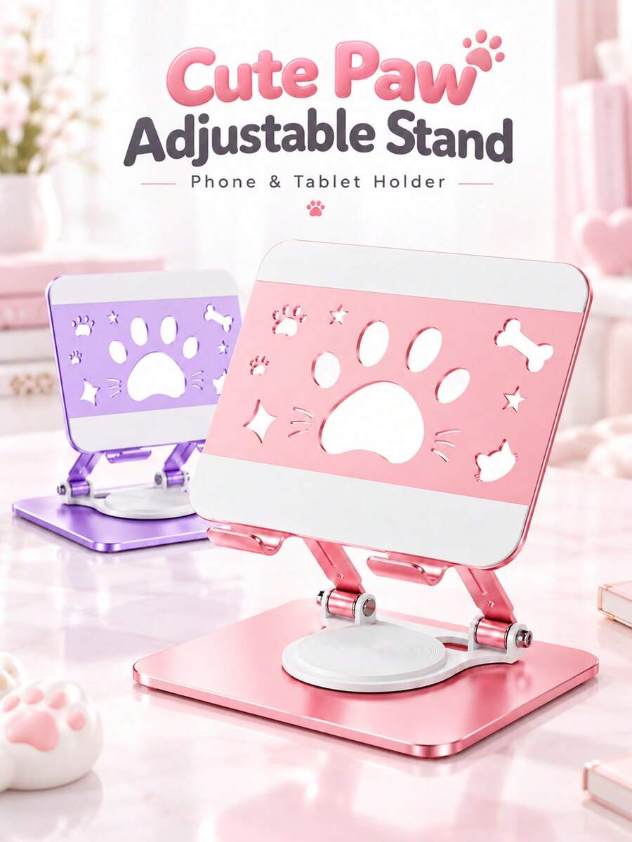 Foldable Adjustable Laptop Stand, Cute Cat Paw Design, Desktop Laptop Base With Ventilation And Heat Dissipation Function, Multi-Angle Support For Tablets And Laptops, Home Office Desktop Accessory - Type a - View 1