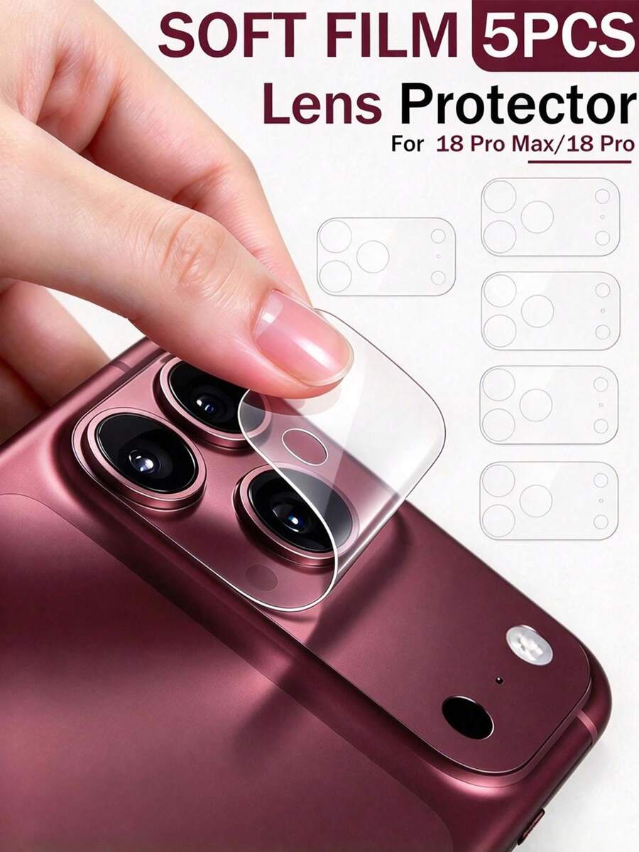Mr. War Gorilla 5pcs Transparent Lens Protector Film, Soft Material, Full Coverage Without Edge Lifting Or Bubbles, Rounded Edges For Hands, Waterproof, Anti-Fingerprint, Scratch-Resistant For Daily Use. Compatible With IPhone 18 Pro Max/18 Pro/17/17 Pro Max/17 Pro/17 Air And Other Series. - Clear - View 1