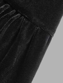 DONICY Women's Velvet High Waist Ruched Elastic Waistband Layered Ruffle Flowy Long Maxi Skirt - Black - View 5
