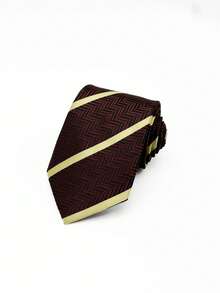 1pc Men's High-Density Woven Tie, 10 Styles Available, Diagonal, Houndstooth, Paisley Vintage Pattern, Suitable For Business Commute, Wedding Banquet, Daily Wear, Textured And Wrinkle-Resistant, Formal Vintage Preppy Style Versatile Decorative Neckwear - Brown - View 3