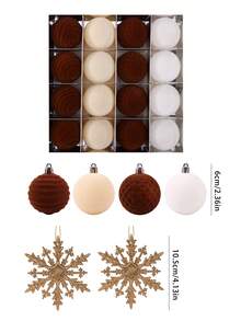 16pcs Flocked Christmas Ball Decorations Set, Christmas Flocked Balls, Warm Tone Flocked Christmas Decorations, Holiday Pre-Strung Hanging Decorations, Shatterproof Plastic Christmas Tree Ornament Set, Wedding Party Decorations - Khaki Off-white - View 11