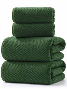 4/2/1PC Coral Fleece Oversized Bath Towel, Minimalist Pineapple Grid, Ultra-Fine Fiber Solid Color Soft Absorbent Quick-Dry Home Use Small Towel 34*75cm/70*150cm/105*200cm Bath Towel - Dark Green - View 3
