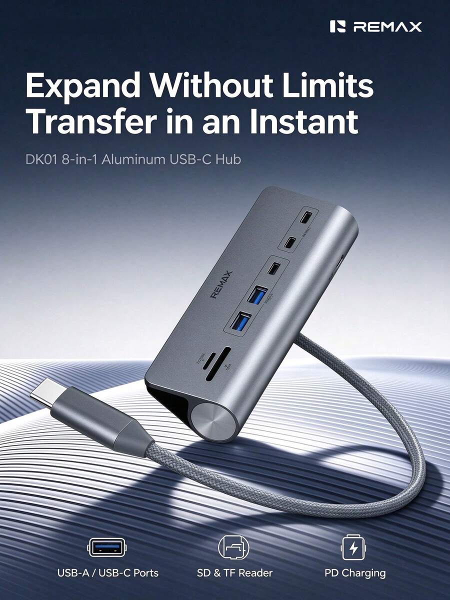 REMAX DK01 Docking Station, Aluminum Alloy Type-C Hub, 10Gbps High ...