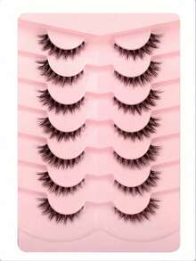 7 Pairs 5-12mm Natural Criss-Cross Minimalist Clear Stem False Eyelashes, Suitable For Party, Holiday - Black - View 2
