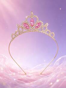 1pc European & American Fashion Exquisite Alloy Bridal Crown, Suitable For Women's Wedding Party Hair Accessory, Queen Princess Party Headpiece - Gold Pink - View 6