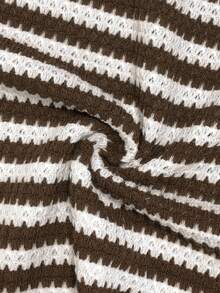 Women's Casual Striped Colorblock Long Sleeve Top & Pants 2 Pieces Set - Coffee and White - View 7