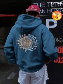 Herr sweatshirt i fleece för höst/vinter, solmönster och cirkulär text, Y2K-stil - Oxblå - Visa 3