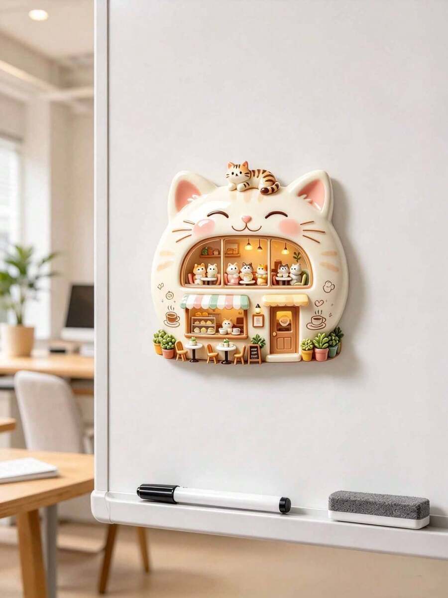 1個貓咪咖啡廳3D冰箱磁鐵,居家牆面裝飾,迷你場景展示,適用於冰箱、白板與金屬表面,貓屋造型,適合送給親友的節日禮物,居家裝飾配件,萬聖節、聖誕節 - 多款 - 查看 1