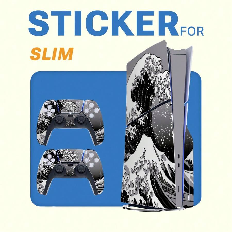 1 Set Stiker Kulit Bermotif Cetak untuk Konsol Game Tipis, Film Pelindung Dekoratif Personalisasi Tahan Air dan Anti Gores untuk Kontroler - View 1