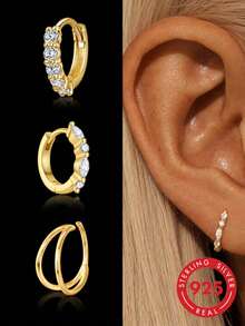 1 Buah Anting-Anting Daith Hoop Berkilau Mewah dari Perak Sterling 925 untuk Wanita, Anting Hidung, Anting Conch Hoop, Anting Clicker Hoop, Anting Septum Cartilage Hoop, Anting Helix Hoop - Perak - View 14