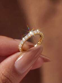 1 Pair Double Row Full Crystal Women's Rings, Suitable For Earrings, Exquisite Fashion Shiny Crystal Ear Jewelry, Wedding Anniversary Memorial Jewelry - Ring - View 1