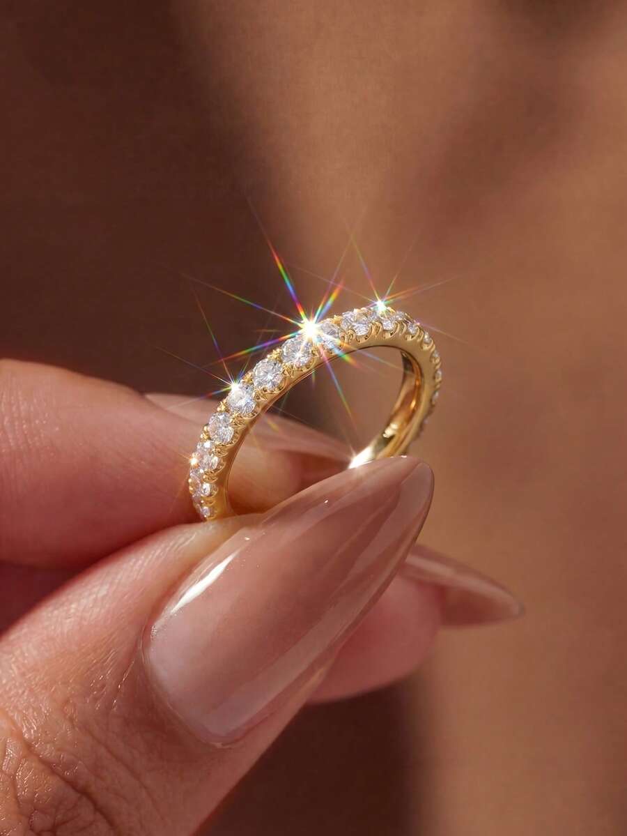 1 Pair Double Row Full Crystal Women's Rings, Suitable For Earrings, Exquisite Fashion Shiny Crystal Ear Jewelry, Wedding Anniversary Memorial Jewelry - Ring - View 1