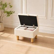 Teddy Fur Storage Ottoman Bench With Folding Design - White - View 2