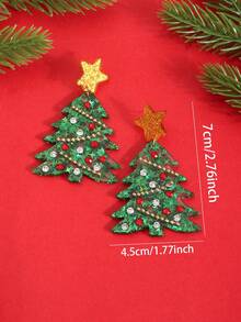 1 Pair Long Christmas Tree Earrings, Gold Five-Point Star Sequin Acrylic Earrings For Women, Christmas Party Holiday Jewelry - Multicolor - View 5