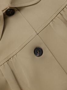 Women Fall Winter Khaki Peter Pan Collar Cropped Jacket Shoulder Ruched Sleeve Ruched Front Single Breasted Casual City Street Daily Office Going Out - Khaki - View 4