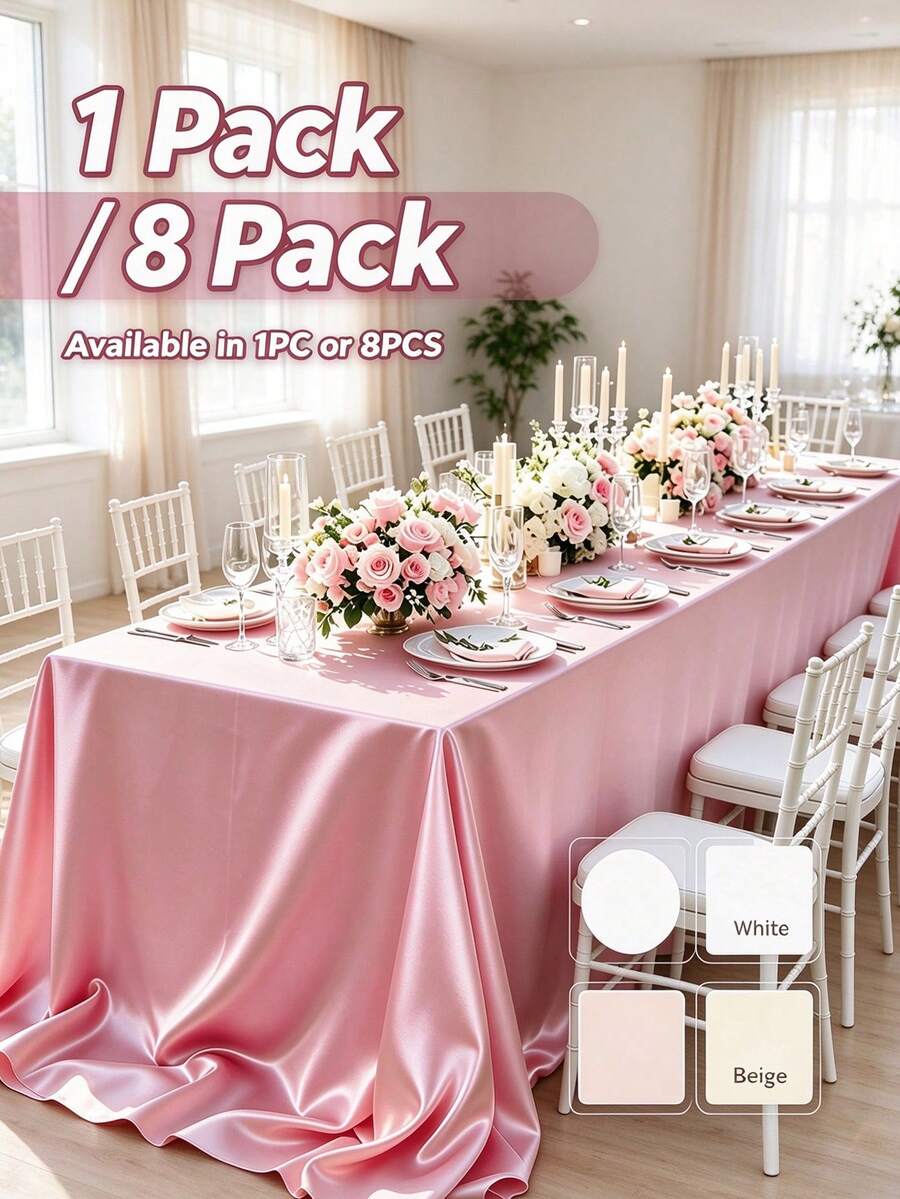 1/2/8pcs Satin Tablecloth 102 X 58 Inches (Approx. 259.0 X 147.2 Cm) Rectangular Tablecloth, Silky Fabric, Party Tablecloth, Suitable For Rectangular Dining Table, Holiday Dinner, Wedding Banquet Decoration (Multi-Color)