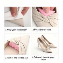 QKC 6pcs (3 Pairs) Women's Pink PU Adjustable Insoles, Soft & Comfortable, Half-Size Design, Suitable For High Heels, Pointed Toe Shoes And Winter Low-Top Boots Front Foot Pads - Pink - View 6