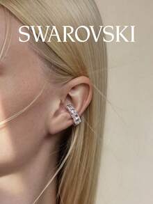 SWAROVSKI Square Cut Crystal Hoop Earrings, Fully Pave Tapered Square Crystal, Birthday Gift For Girlfriend - Silver - View 5