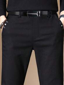 Men's Slide-Adjust Dress Belt With Modern Geometric Rectangular Buckle Accented By Bold V-Split Design - DP64 65 - View 10