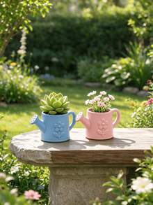 Creative Watering Can Shaped Mini Flower Pot, Embossed Floral Cute Colorful Mini Planter For Succulents, Daisy, Green Plants, Desktop Decor, Gardening Ornament - Flower Watering Pot - View 4