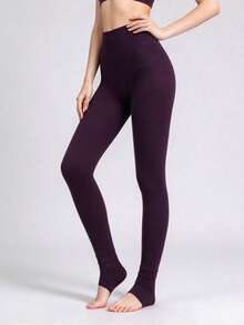 1 Pair Women's Winter Warm Stirrup Tights Leggings - Purple - View 2